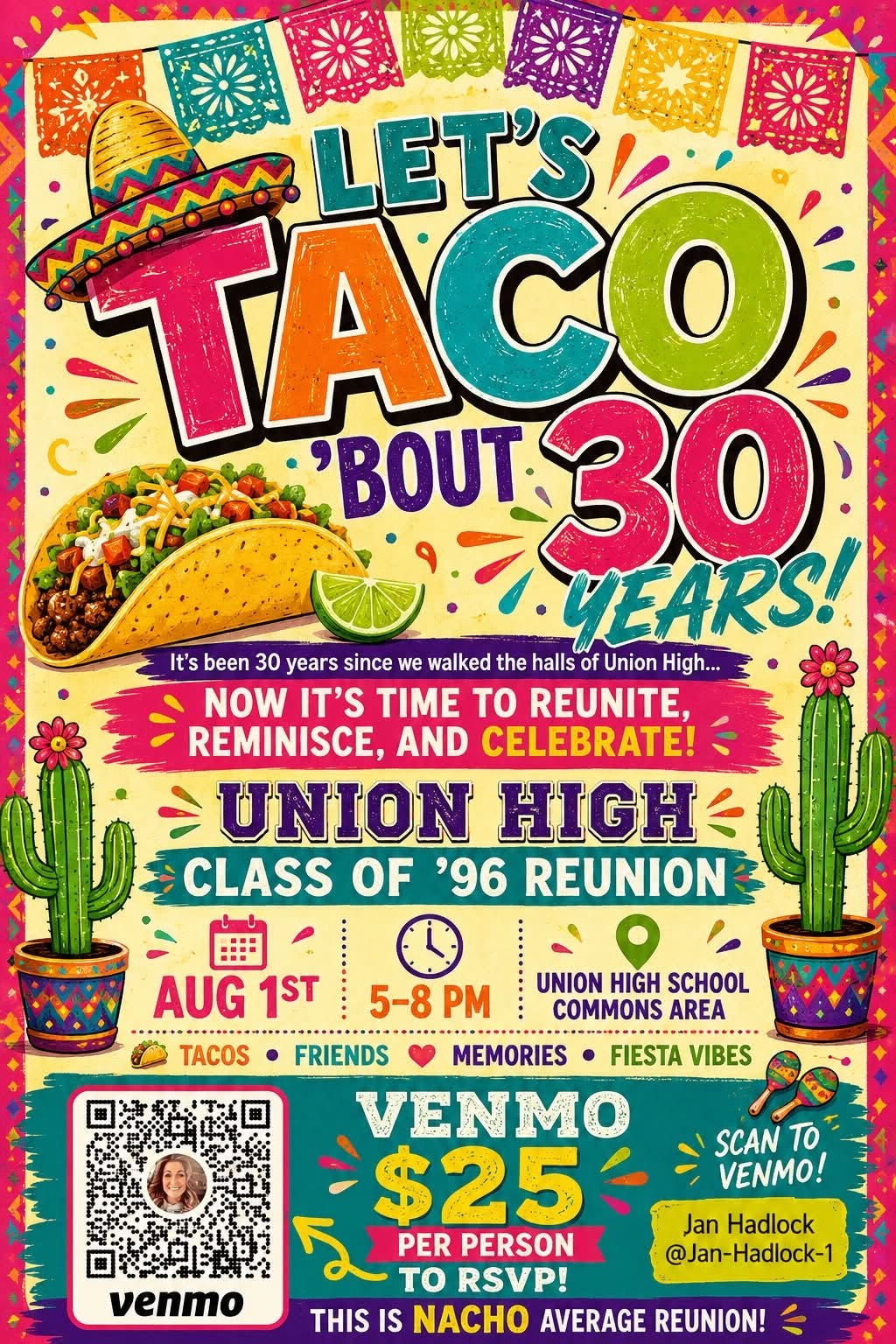 Flyer or photo for Union High Class of '96 30-Year Reunion